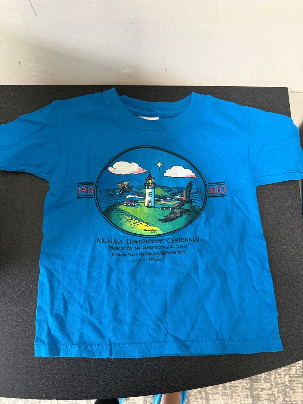 Kilauea Lighthouse Centennial Blue Graphic Kids T-Shirt dated 2013